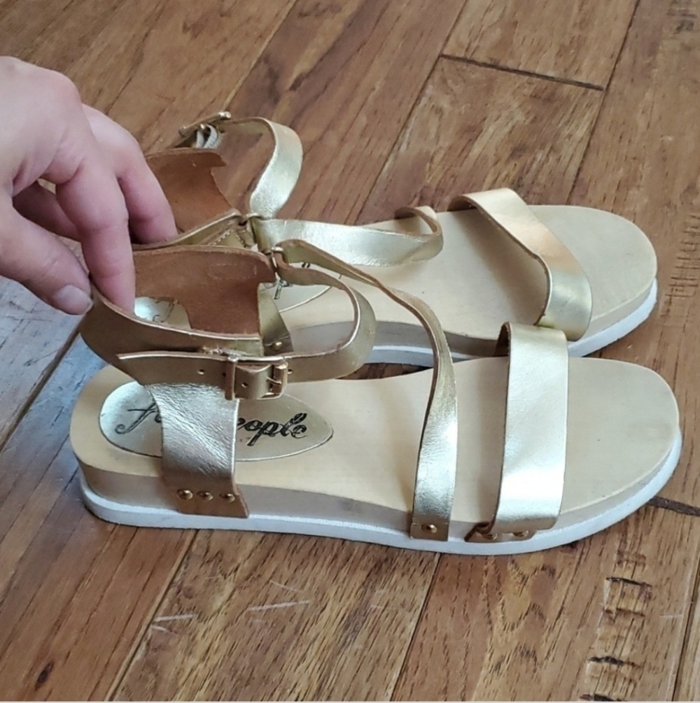 Free People wood platform gold sandals